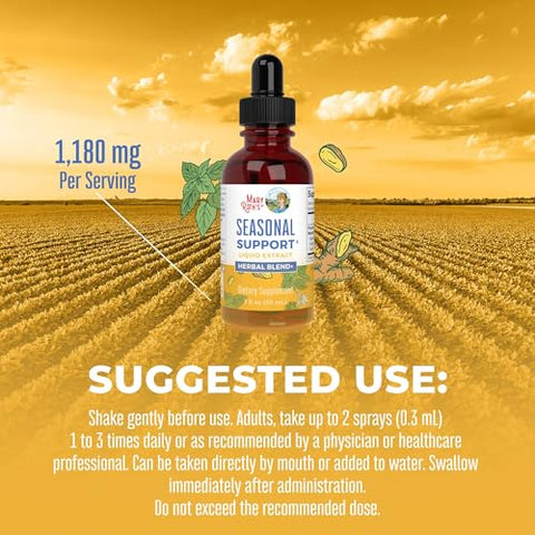 Extrato Líquido de Suporte Sazonal Mistura Herbal Raiz de Gengibre | Bromelina | Folha de Urtiga Orgânica | Mistura Herbal 4 | Ervas Tradicionais | Não-OGM | Vegano | Sem Glúten | 30ml - MaryRuth Organics