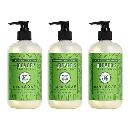 MRS. MEYER'S CLEAN DAY - Sabonete Líquido Mrs. Meyer’s Fresh Cut Grass, 375 ml (Pacote com 3 unidades)