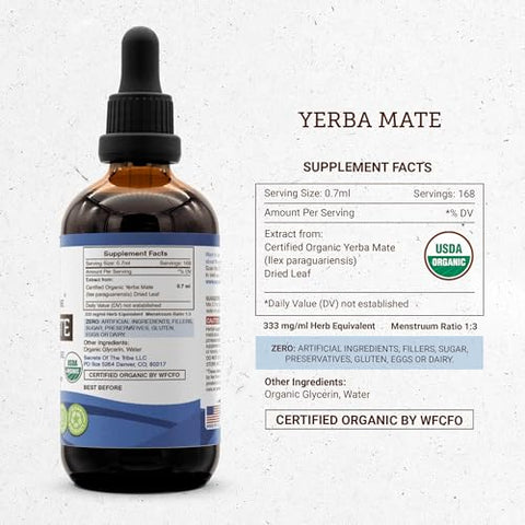 Secrets of the Tribe - Yerba Mate Orgânica Certificada USDA | Extrato sem Álcool, Gotas de Ervas de Alta Potência | Feito com Folha Seca de Yerba Mate Orgânica Certificada (4 Fl Oz (Pack…