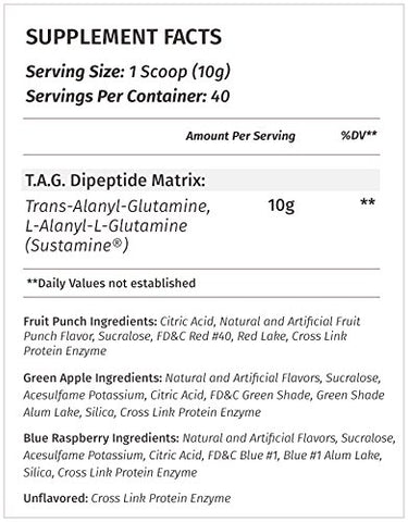 TAG – Trans Alanyl Glutamina em Pó 100% Peptídeo de L-Glutamina, Suplemento Pré, Intra e Pós-Treino, 400g (40 Porções) (Sem Sabor) - Metabolic Nutrition
