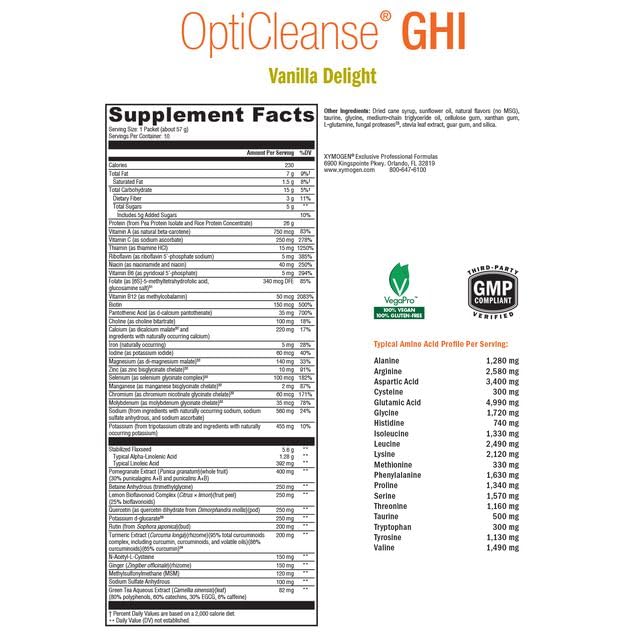 OptiCleanse GHI – Pó Proteico Vegano com Vitaminas Líquidas para Saúde Digestiva, Suporte Imunológico e Hepático – Sem Açúcar e Sem Glúten – 500g - XYMOGEN