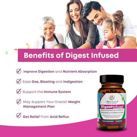 Suplemento Digestivo Premium – 21 Enzimas à Base de Plantas, Proteases, Bromelina, Amilase, Papaína – Probióticos, 72 Minerais Essenciais - Life Infused