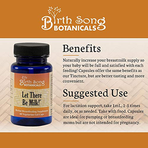 Let There Be Milk – Cápsulas Orgânicas de Lactação, Suplemento Herbal para Amamentação com Cardo Abençoado, 60 Unidades - Birth Song Botanicals