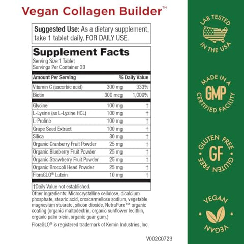 Purity Products - Vegan Collagen Builder – Frutas Orgânicas Inteiras Veg, Sílica, Luteína, Vitamina C, Biotina, Semente de Uva – Aminoácidos Glicina, Lisina, Prolina – Estimuladores de Colágeno – Uma Vez ao Dia – Marca: [nome da marca]