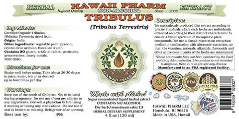 Tribulus Terrestris Extrato Líquido Sem Álcool, Fruta Seca Glicerina Herbal Natural, Hawaii Pharm, EUA 60 ml