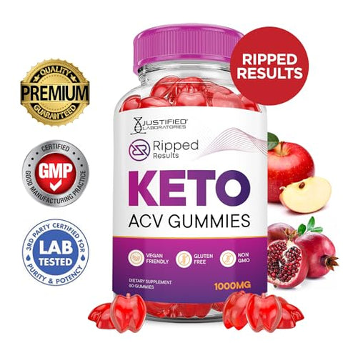 Justified Laboratories - (3 Pacotes) Gomas Ripped Results Keto ACV Avançada Fórmula 1000MG Gomas Ripped Results Keto Apple Cider Vinegar Formuladas com Pó de Romã e Beterraba B12 Vegano Não GMO