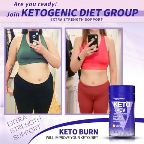 VEGEPOWER - Pílulas de Dieta Keto – Vinagre de Maçã, Suplemento de Sal BHB Exógeno – Utilize Gordura para Energia/Foco, Controle Desejos – Mulheres Homens