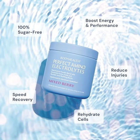 PerfectAmino Pó de Eletrólitos, Pó de Hidratação, Bebida de Eletrólitos sem Açúcar, Mistura de Bebida de Eletrólitos Keto, Não Transgênico, Sabor de Frutas Vermelhas (30 Porções) - BodyHealth