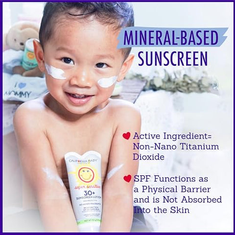 Protetor Solar Mineral California Baby Super Sensitive SPF 30 | Amplo Espectro | Dióxido de Titânio | Hipoalergênico Sem Fragrância | 51 g