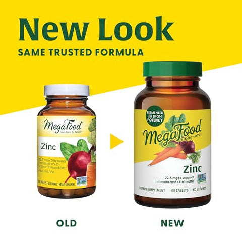 Zinc – Suplemento de Suporte Imunológico – Alta Potência de Zinco Fermentado com Mistura de Alimentos Nutritivos – Vegano, Não-OGM, Sem Glúten e Kosher – Feito sem 9 Alimentos - MegaFood