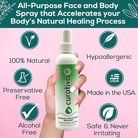 Curativa Bay Skin Beautiful - Curativa Bay Spray de Pele Hipoclorosa .02%%, Pele Limpa, Mais Eficaz para a Saúde Total da Pele e Base para todos os Cuidados com a Pele. 100%% Orgânico, Fabricado nos EUA, Resultados Incríveis 240 ml