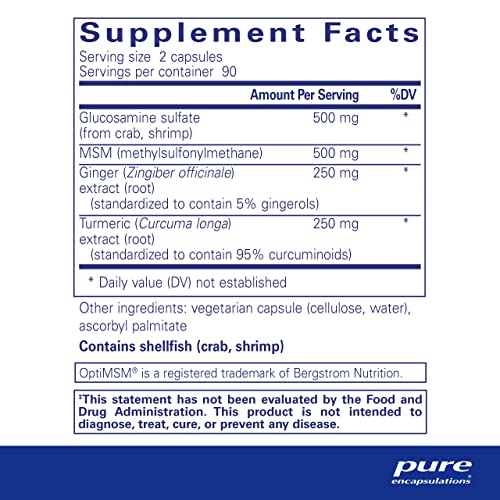 Glucosamina MSM | Suporte Articular, Mobilidade, Conforto, Saúde da Cartilagem e Tecido Conjuntivo* | 180 Cápsulas - Pure Encapsulations