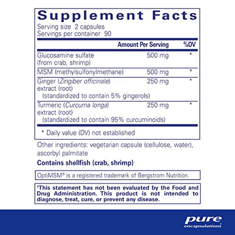 Glucosamina MSM | Suporte Articular, Mobilidade, Conforto, Saúde da Cartilagem e Tecido Conjuntivo* | 180 Cápsulas - Pure Encapsulations