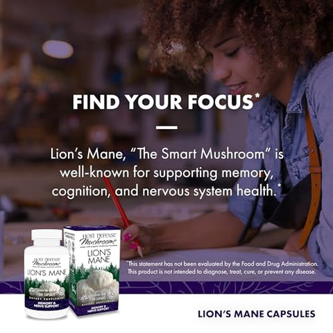 Mushrooms Lion’s Mane – Suplemento para Suporte à Saúde Cerebral – Suplemento de Cogumelo para Melhorar o Foco – 60 Cápsulas - Host Defense