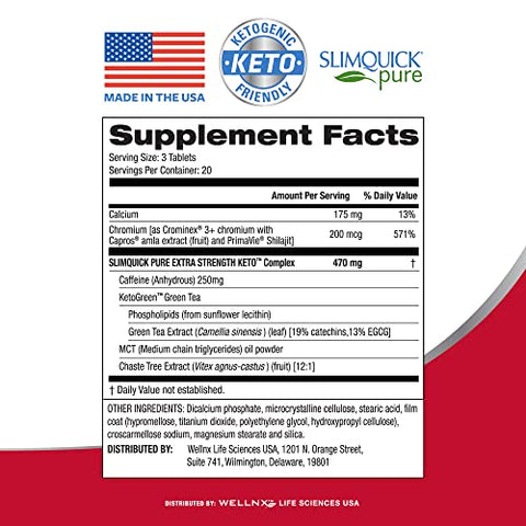 SlimQuick - Slimquick Pure 3x Extra Strength Pill for Women – Alcance suas metas de peso com ajuda do metabolismo, elimine o excesso de água e sinta-se saciada por mais tempo com extrato de chá verde, vitex agnus-castus