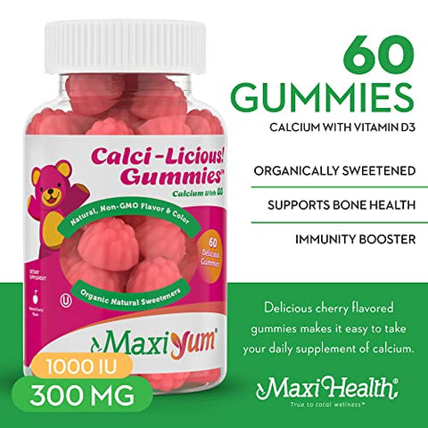 Gomas de Cálcio com Vitamina D3 (60 Unidades) – 300 mg de Cálcio de Coral - Maxi Health