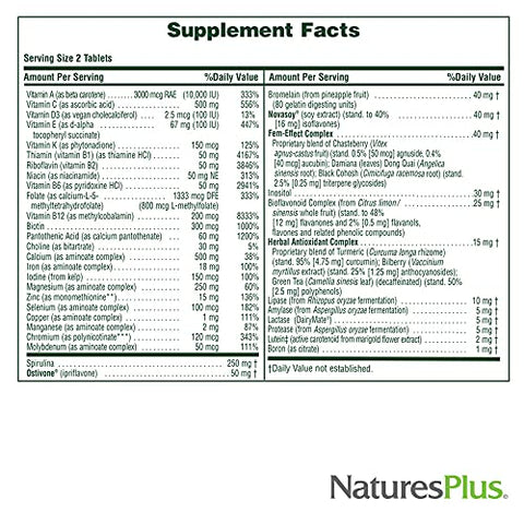Natures Plus - NaturesPlus Source of Life Mulheres Multivitamínico – 120 Comprimidos Vegetarianos – Alimentos Integrais, Enzimas