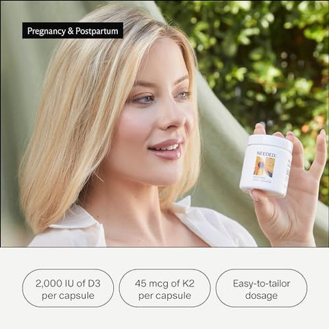 Needed. - Vitamina D3/K2 Pré-Natal Expertamente Formulada | Fertilidade, Gravidez, Amamentação e Pós-Parto, Imunidade e Desenvolvimento Ósseo Saudáveis, Suporte à Vitamina do Leite Materno