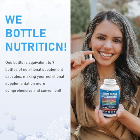 WINWINSUPPLEMENTS - Lions Mane Mushroom 11200mg (16:1 extrato) Cordyceps Reishi 1000mg Maitake Mushroom Turkey Tail Chaga 15 Vitaminas Minerais-32em1 Suplemento de Cogumelo 90 capsulas Feito nos EUA
