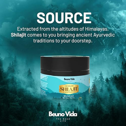 BEUNO VIDA - Resina Orgânica de Shilajit do Himalaia Puro – 87 Minerais Traços, 67% Ácido Fúlvico, Não-OGM, Vegano – Aumenta Energia, Vitalidade, Desempenho
