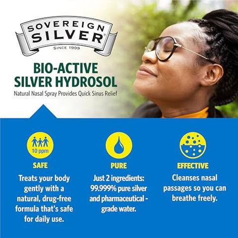 Hydrosol Bio-Ativo de Prata Coloidal para Suporte Imunológico – 10ppm – 60ml – Spray Nasal - Sovereign Silver