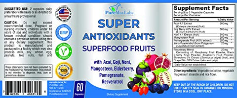YUMMYVITE - Superfood Complexo de Frutas Super Antioxidantes – Açaí, Goji, Noni, Mangostão, Romã, Sambucus, Resveratrol, Suporte Imunológico, Cuidados com a Pele – 60 cápsulas