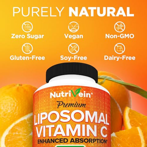 Vitamina C Lipossomal 1650mg – 180 Cápsulas – Ácido Ascórbico de Alta Absorção – Fortalece o Sistema Imunológico - Nutrivein