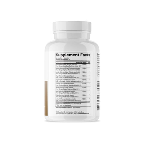 Suplemento de 10 Cogumelos para Clareza Mental e Foco – 60 Cápsulas - DR. EMIL NUTRITION