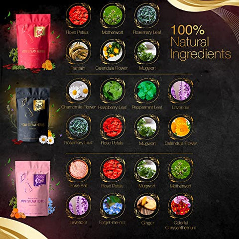 Conjunto de 3 Misturas de Ervas para Vaporização Yoni para V Steam – Mistura Herbal Natural – Blend Orgânico Puro 100% – Detox, Limpeza, Equilíbrio de pH para Mulheres – Revitalizante - FIVONA