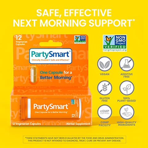 PartySmart: 12 Cápsulas para uma Manhã Melhor, Suporte ao Fígado à Base de Plantas, Melhor Manhã Após Beber, Estudo Clínico, Não-OGM, 4 Pacotes - Himalaya