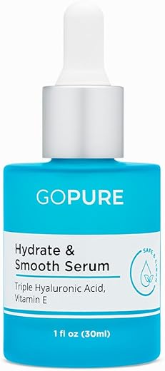 Soro goPure Actives Ácido Hialurônico com Vitamina E – Soro Natural para Pele Visivelmente Mais Brilhante e Hidratada, Soro Anti-Envelhecimento para Suavizar a Aparência de Rugas e Promover uma