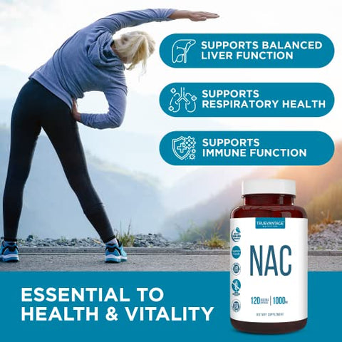 Truevantage Nutrition - Suplemento NAC (N-Acetil Cisteína) – 1000 mg – Suporte Antioxidante – Promove Saúde do Fígado e Desintoxicação – Fortalece Saúde Pulmonar e Imunológica – Cápsulas Vegetais – 120 Unidades – 60 g