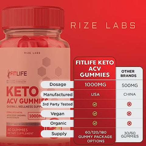 rize labs - FitLife Keto Gummies – Gomitas Fit Life Keto ACV Avançado para Perda de Peso com Vinagre de Maçã Suplemento Extra Forte para Gordura Abdominal (60 Gummies)