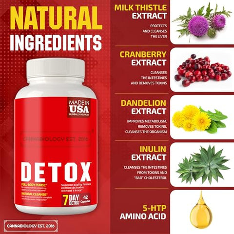 Desintoxicação Completa do Corpo – Suporte Natural e Saudável para Fígado, Trato Urinário, Rim e Sistema Digestivo – Fabricado nos Estados Unidos – 42 Cápsulas Veganas - CANNABIOLOGY EST. 2016