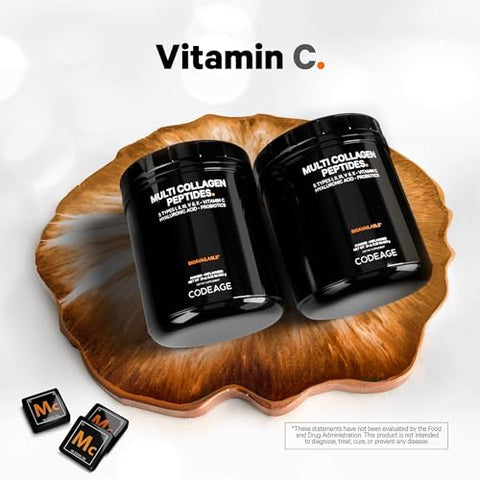 Multi Colágeno Peptídeos Probióticos Edição Black, Vitamina C, Ácido Hialurônico em Pó, Alimentação Natural, Hidrolisado, Zero Carboidratos, Tipo I, II, III, V - Codeage