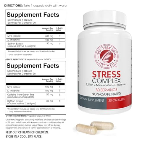 Complexo Anti-Stress – Sem Cafeína – Sono, Preocupação, Humor – 60 cápsulas - Silver Fern