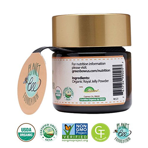 Pó de Geleia Real Greenbow – 100% Certificado Orgânico USDA, Geleia Real Não-OGM, Sem Glúten, Liofilizada – Altamente Nutritivo – Sem Aditivos/Sabores (17g)
