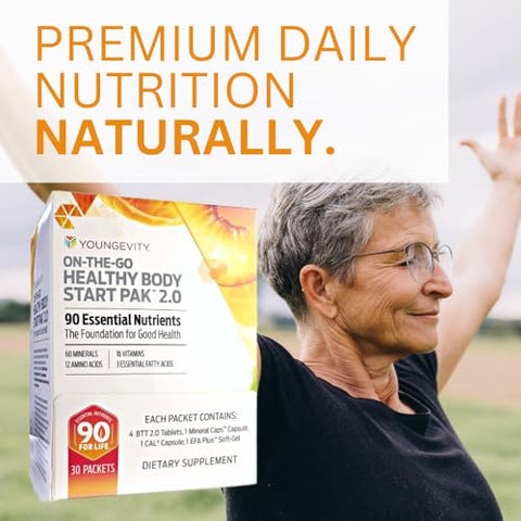 On-The-Go Healthy Body Start Pak 2.0 – Inclui Multi-Vitaminas, Minerais, EFAs | Embalagem Prática | Marca Youngevity - Youngevity
