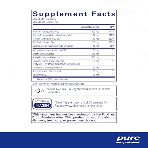 Mitochondria-ATP – Suporte Mitocondrial – Auxílio na Produção de ATP* – com Vitamina C, Vitamina E – 60 cápsulas - Pure Encapsulations