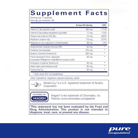 Mitochondria-ATP – Suporte Mitocondrial – Auxílio na Produção de ATP* – com Vitamina C, Vitamina E – 60 cápsulas - Pure Encapsulations