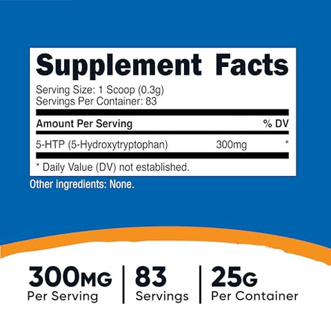 5-HTP em Pó 25g (300mg por Porção) – Livre de Glúten - Nutricost