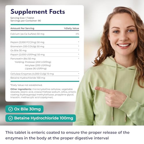 LionHeart Supplements - Suplemento de Enzimas Digestivas – Inclui Sais de Bile de Boi Purificados – Comprimidos para Pessoas sem Vesícula – Enzima para Digestão