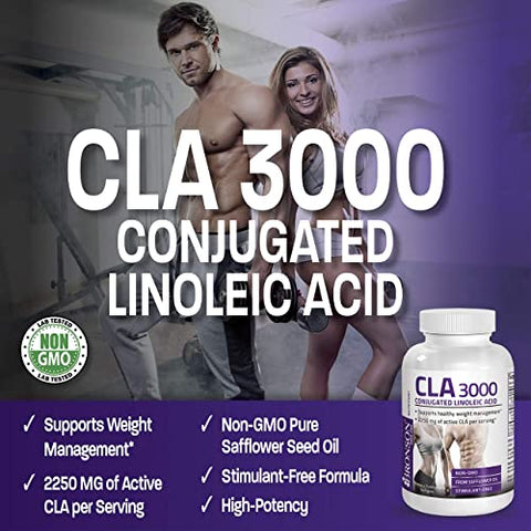 CLA 3000 – Potência Extra para Gerenciamento de Peso Saudável e Massa Muscular Magra – Ácido Linoleico Conjugado 120 Softgels - Bronson