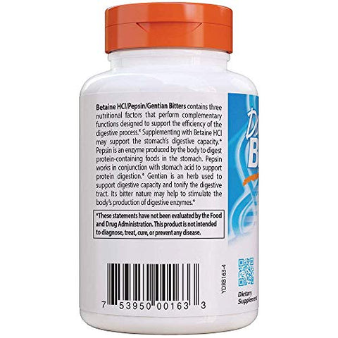 Doctor's BEST - Doctor’s Best Betaine HCL Pepsin – Melhor Marca para Saúde Digestiva – 60 cápsulas