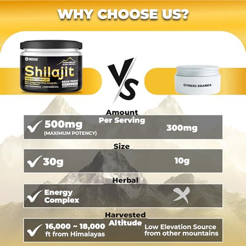 Mecisco - Resina Orgânica Pura do Himalaia Shilajit com Complexo Energético – Raiz de Panax Ginseng, Folha de Ginkgo Biloba | 100% Natural | 30g