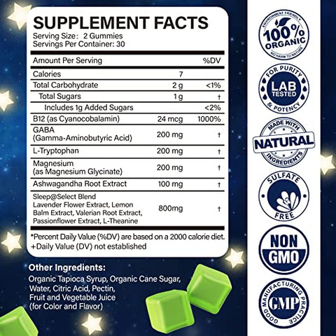 Gomas para Dormir sem Melatonina para Adultos – GABA, L-Triptofano, Magnésio, Ashwagandha – Relaxamento Profundo, Vegano, Sabor Limão Meyer, 2 Pacotes - NEVISS