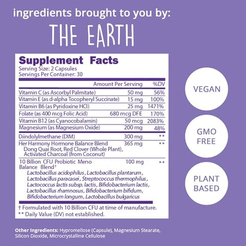 Happy Healthy Hippie - Suporte à Menopausa – Suplemento DIM Probióticos | Estrogênio para Mulheres | Dong Quai para Alívio da Menopausa | Equilíbrio Hormonal para Mulheres | Ondas de Calor, Oscilações de Humor
