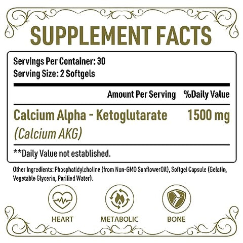 AJAXERRUE - Suplemento de Cálcio Lipossomal AKG 1500 MG (Ácido Alfa-Cetoglutárico), Alta Absorção, Mais Eficaz que AAKG, Ca AKG para Longevidade, Defesa contra o Envelhecimento, Energia Celular, Metabolismo – Marca Liposomal Calcium AKG