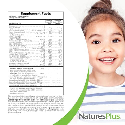 Natures Plus - NaturesPlus Animal Parade Gold – Multivitamínico Infantil Sabor Cereja e Laranja – 60 comprimidos – Marca NaturesPlus