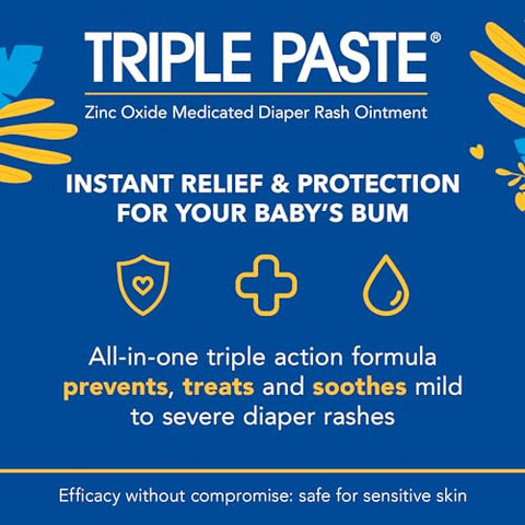 Creme para Assaduras de Fraldas para Bebê – Tubo de 3 oz (85g) – Pomada de Óxido de Zinco Trata, Alivia e Previne Assaduras de Fraldas – Fórmula Hipoalergênica Recomendada por Pediatras - Triple Paste